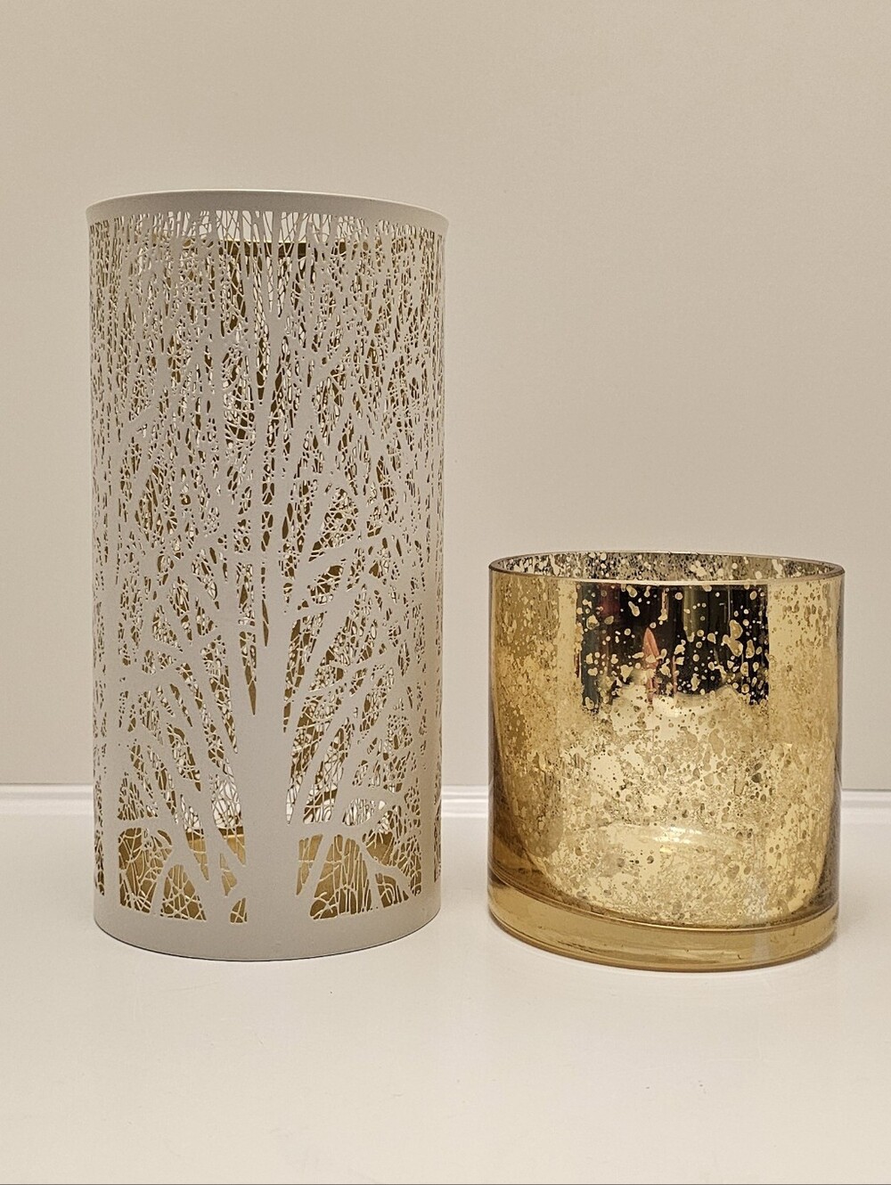 Set Of 2: Metal and Mercury-Style Glass Candle Holders